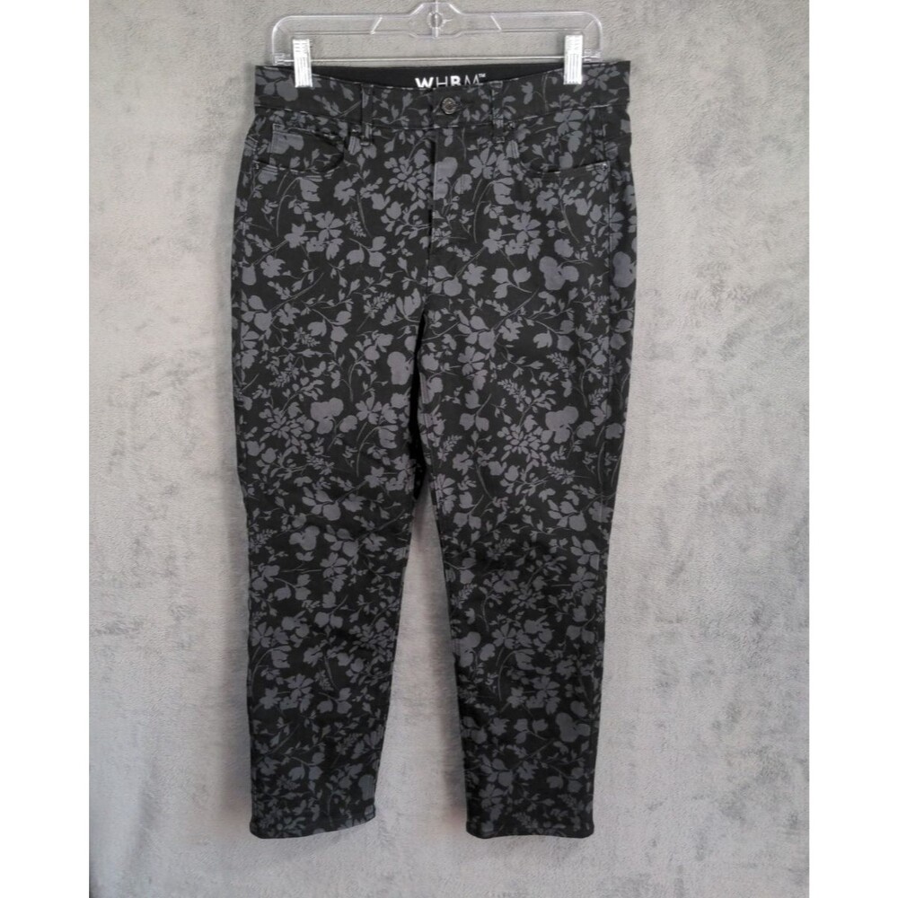 White House Black Market Black Jeans Size 8 Floral High Rise Straight Ankle WHBM